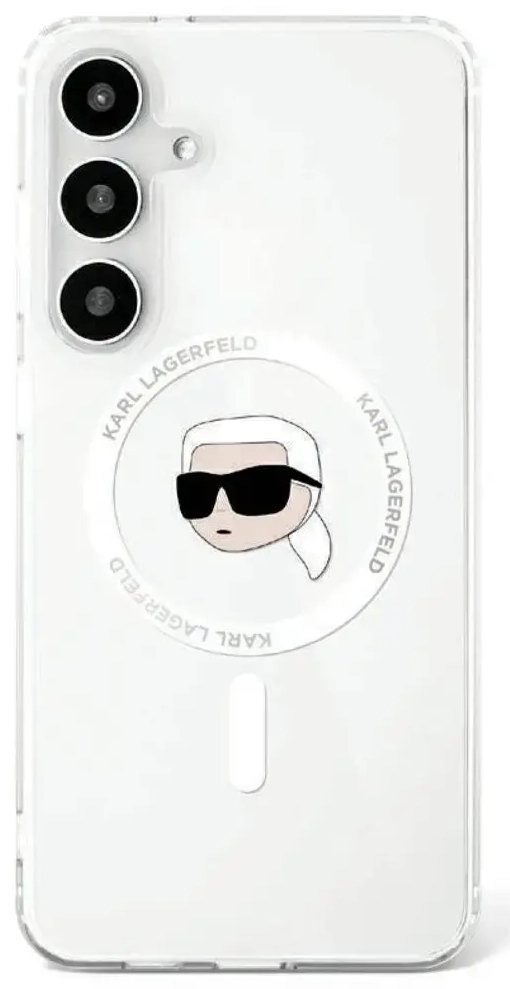 Etui Karl Lagerfeld Button Karl Head      Printed Logo MagSafe Samsung Galaxy S25 biały