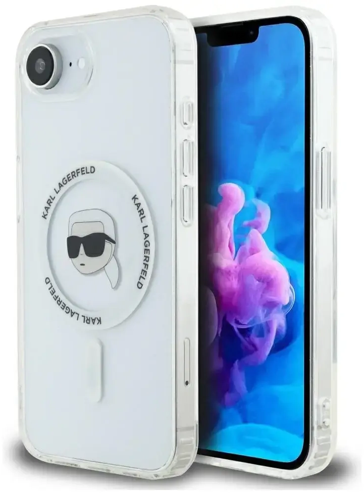 Karl Lagerfeld IML Metal Karl Head MagSafe telefona maciņš iPhone 16e balts