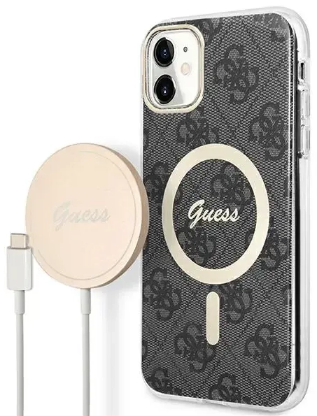 Zestaw Guess GUBPN61H4EACSK Case+Charger iPhone 11 6,1" czarny|black hard case 4G Print MagSafe
