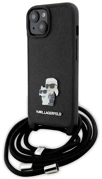 Karl Lagerfeld KLHCP15SSAKCPSK iPhone 15 | 14 | 13 6.1" hardcase czarny|black Crossbody Saffiano Metal Pin Karl & Choupette