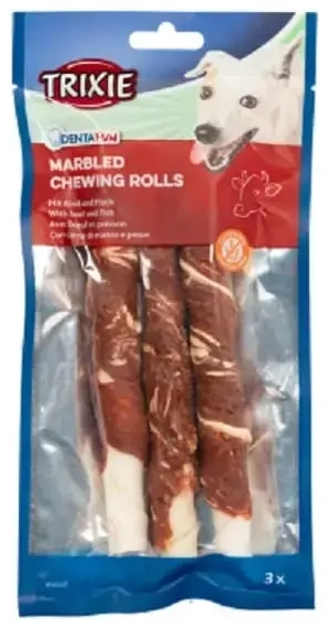 Skanėstas šunims: Trixie Denta Fun Marbled Beef Chewing Rolls, 17 cm, 3 vnt. | 140 g