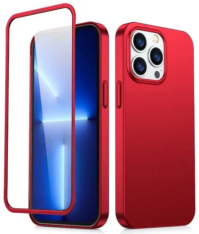 Joyroom 360 Full Case front and back cover for iPhone 13 Pro Max + tempered glass screen protector red (JR-BP928 red)
