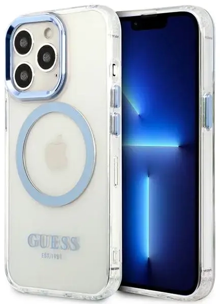 Guess GUHMP13LHTRMB iPhone 13 Pro | 13 6,1" niebieski|blue hard case Metal Outline Magsafe