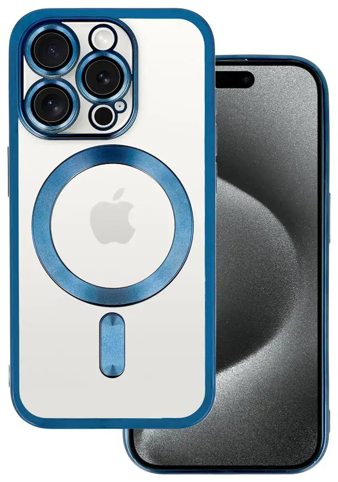 Metallic phone case with MagSafe support for iPhone 17 blue