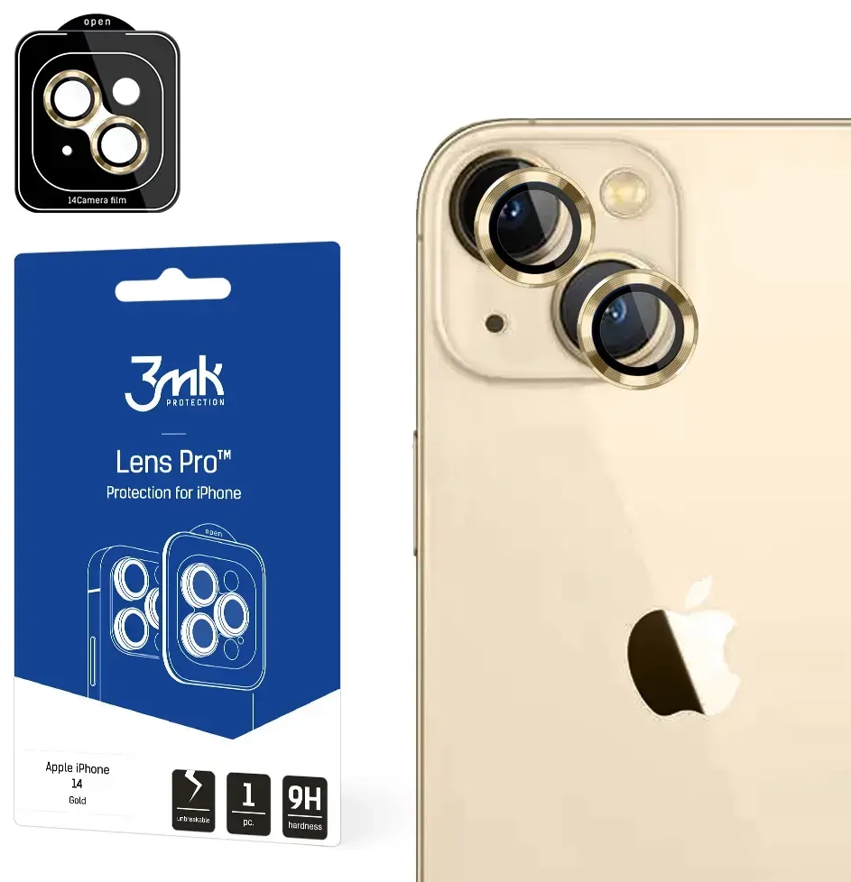 Apple iPhone 14 - 3mk Lens Protection Pro Gold screen protector
