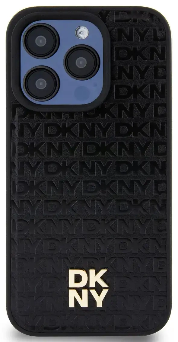 DKNY PU Leather Repeat Pattern Stack Logo MagSafe Case for iPhone 13 Pro Black