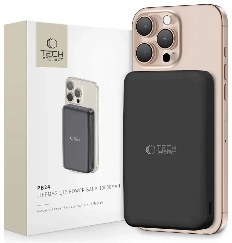 Tech-Protect PB24 LifeMag QI2 ārējais akumulators (powerbank) | 10000 mAh | 15W | USB-C, USB-A, MagSafe | melns