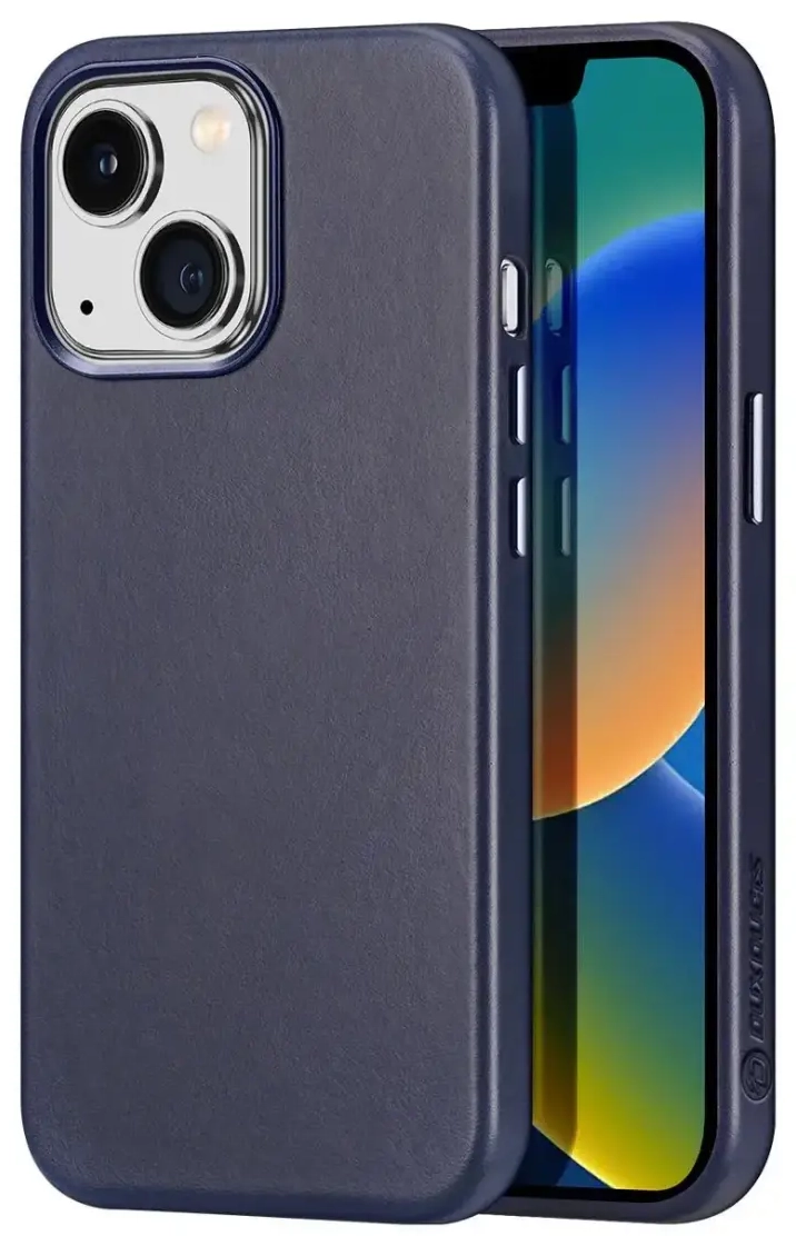Dux Ducis Naples dėklas iPhone 14 Plus, magnetinis odinis MagSafe dėklas, mėlynas