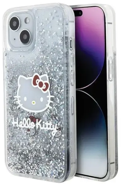 Hello Kitty HKHCP14SLIKHET iPhone 14 6.1" srebrny|silver hardcase Liquid Glitter Charms Kitty Head