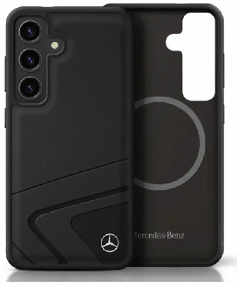 Mercedes Leather Horizontal Debossed Curves MagSafe dėklas Samsung Galaxy S25 telefonui, juodas
