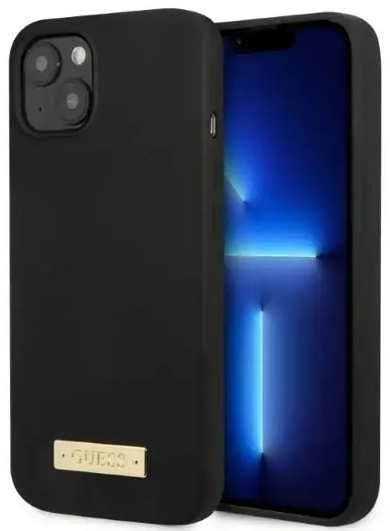 Guess GUHMP13SSPLK iPhone 13 mini 5,4" czarny|black hard case Silicone Logo Plate MagSafe
