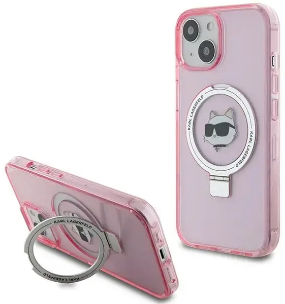 Karl Lagerfeld KLHMP15SHMRSCHP iPhone 15 | 14 | 13 6.1" różowy|pink hardcase Ring Stand Choupette Head MagSafe