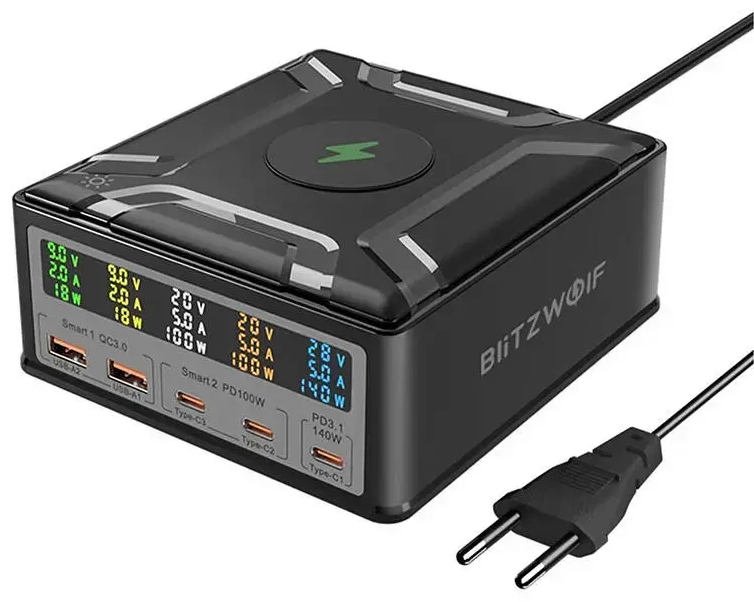 BlitzWolf BW-S28 tīkla lādētājs | 260W | USB-A, USB-C | melns