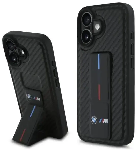 BMW BMHCP16SGSPCCK iPhone 16 6.1" czarny|black hardcase M Grip Stand Smooth and Carbon