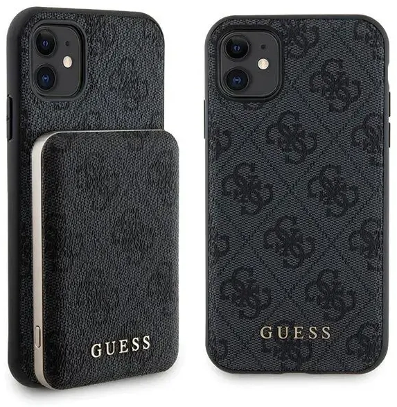 Zestaw Guess GUBPM5N614GEMGK iPhone 11 6.1" hardcase + Powerbank 5000mAh MagSafe czarny|black 4G Metal Logo