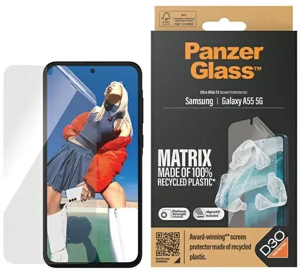 PanzerGlass Matrix Ultra-Wide Fit Samsung A55 5G A556 ekraanikaitse 7362 koos Easy Aligner paigaldusraamiga