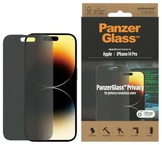 PanzerGlass Classic Fit apsauginis stiklas telefonui iPhone 14 Pro 6,1" (privatumo efektas)