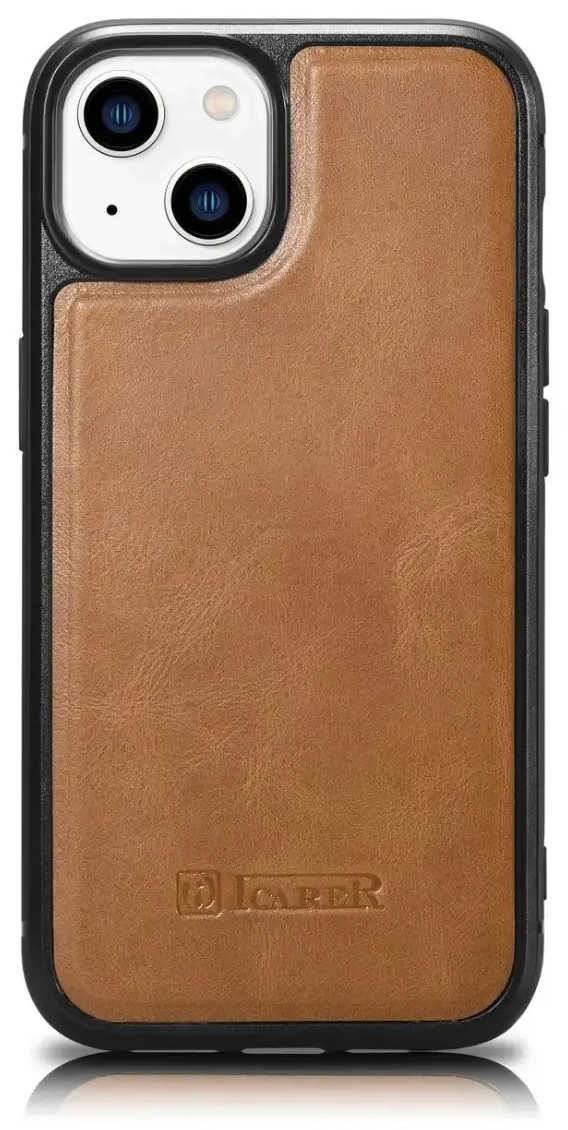 iCarer Leather Oil Wax case covered with natural leather for iPhone 14 Plus brown (WMI14220719-TN)