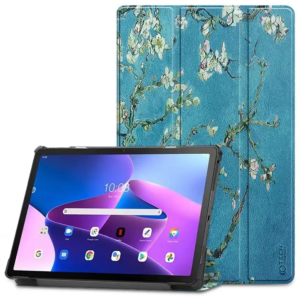 Tech-Protect SmartCase dėklas Lenovo Tab M10 Plus (3-ioji karta) 10.6" TB-125 | TB-128 - mėlynas su sakuros žiedais