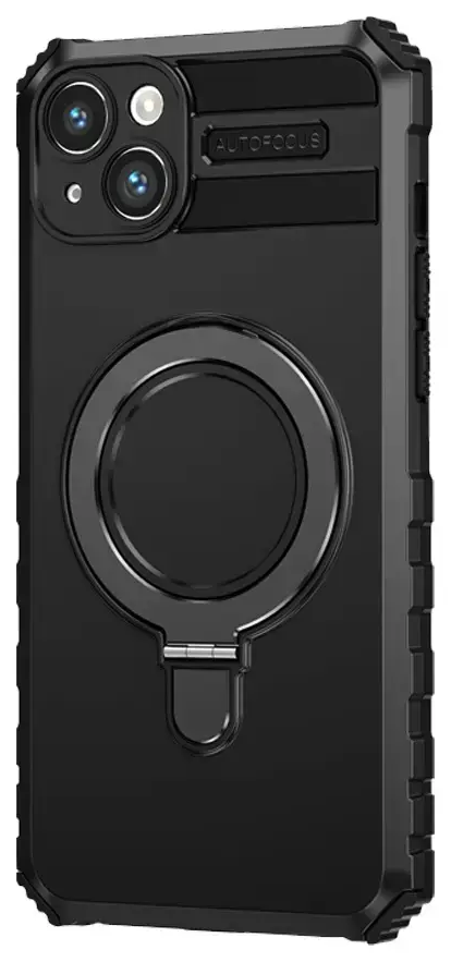 Tel Protect Armor maciņš ar statīvu un MagSafe atbalstu telefonam iPhone 15 Plus melns