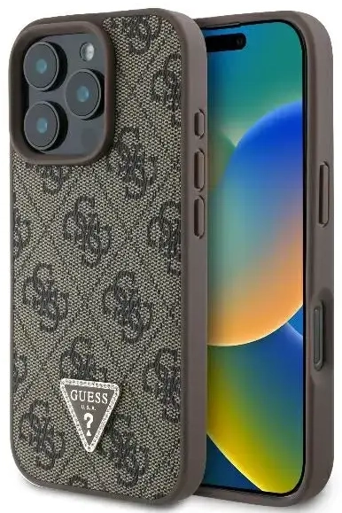 Guess case for iPhone 16 Pro Max 6,9" GUHCP16XP4TDPW Leather 4G Triangle Strass brown MagSafe