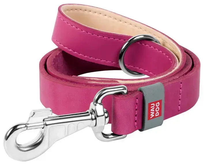WAUDOG natural leather dog leash 20 mm wide, 122 cm long pink