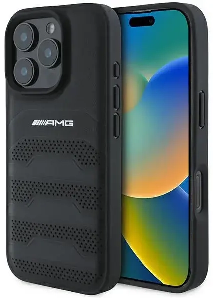 AMG AMHCP16XGSEBK iPhone 16 Pro Max 6.9" czarny|black hardcase Leather Debossed Lines Black Logo