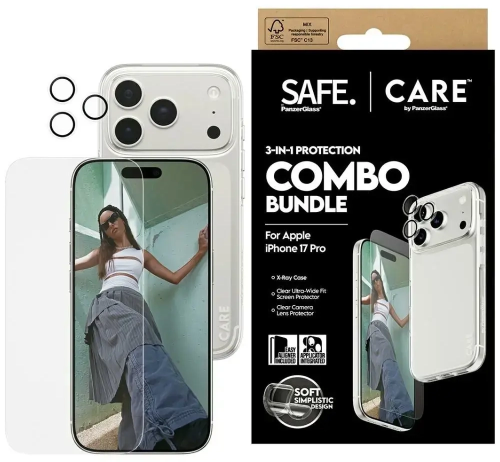 CARE by PanzerGlass Fashionable Combo 3in1 Case + Glass + Lens for iPhone 17 Pro