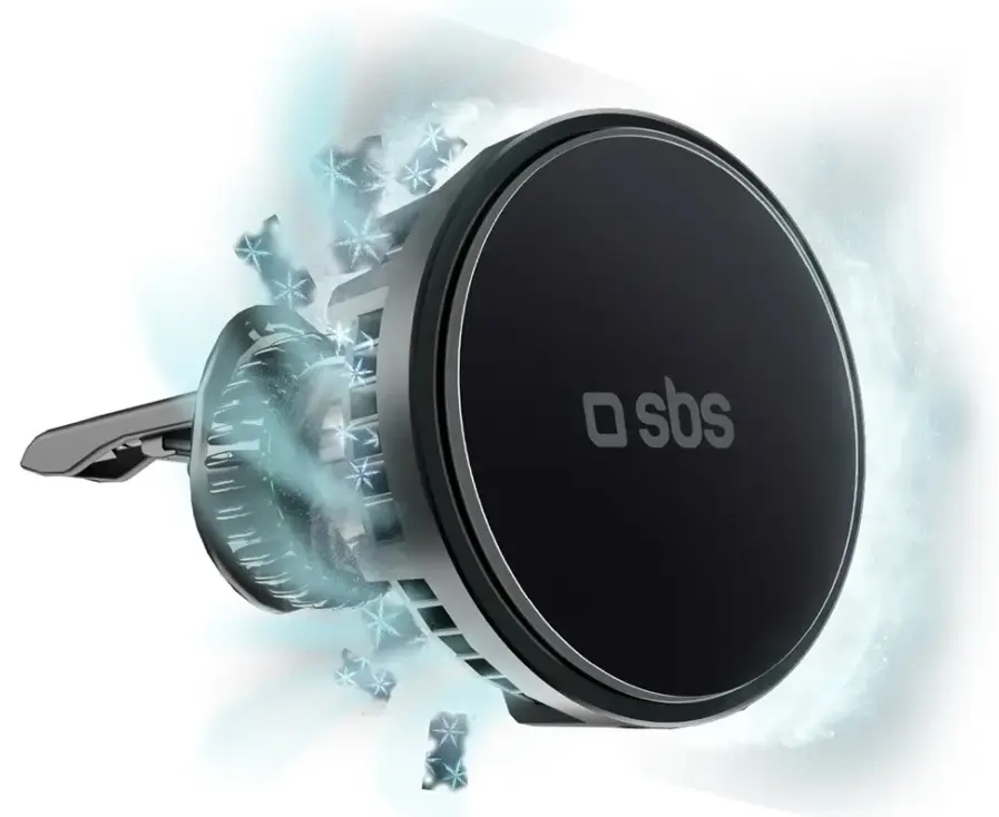 Smartphone holder with inductive charger SBS TESUPFANWIR15W 15W for air vent, with cooling - black
