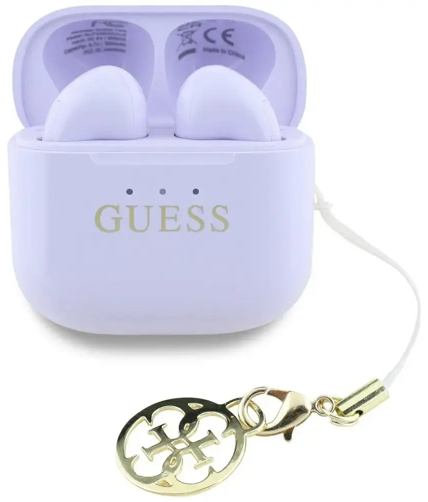 Słuchawki TWS Guess Glossy Effect         Printed Classic Logo & Charm lawendowy