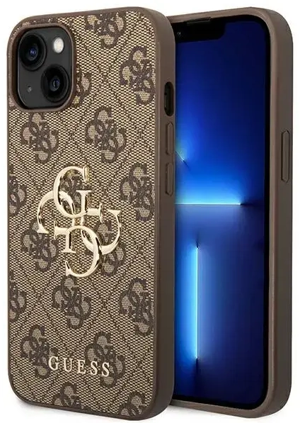 Guess PU 4G Metal Logo dėklas iPhone 14, rudas