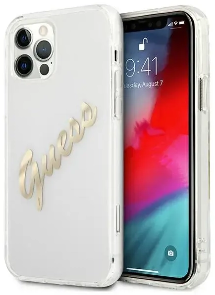 Guess GUHCP12MKTRSVGO iPhone 12|12 Pro 6,1" Transparent hardcase Vintage Script Gold