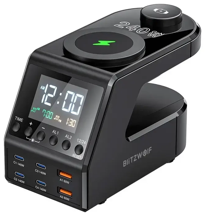 Blitzwolf BW-FW10 alarm clock with charger 2xUSB-A, 4xUSB-C, 240W