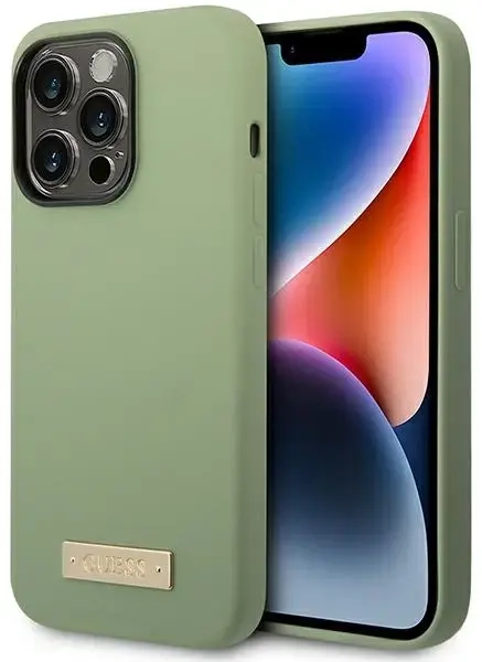 Guess GUHMP14XSBPLA iPhone 14 Pro Max 6.7" zielony|khaki hard case Silicone Logo Plate MagSafe