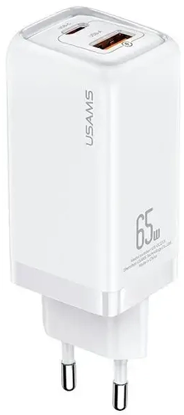 USAMS T47 tīkla lādētājs | 65W | PD | USB-C, USB-A | balts