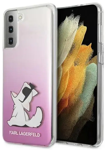 KLHCS21MCFNRCPI Karl Lagerfeld PC|TPU Choupette Eats Cover for Samsung Galaxy S21+ Gradient Pink