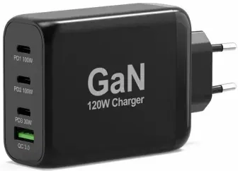 Port Power Delivery and Quick Charge 120W GaN USB-C | USB-A Melns