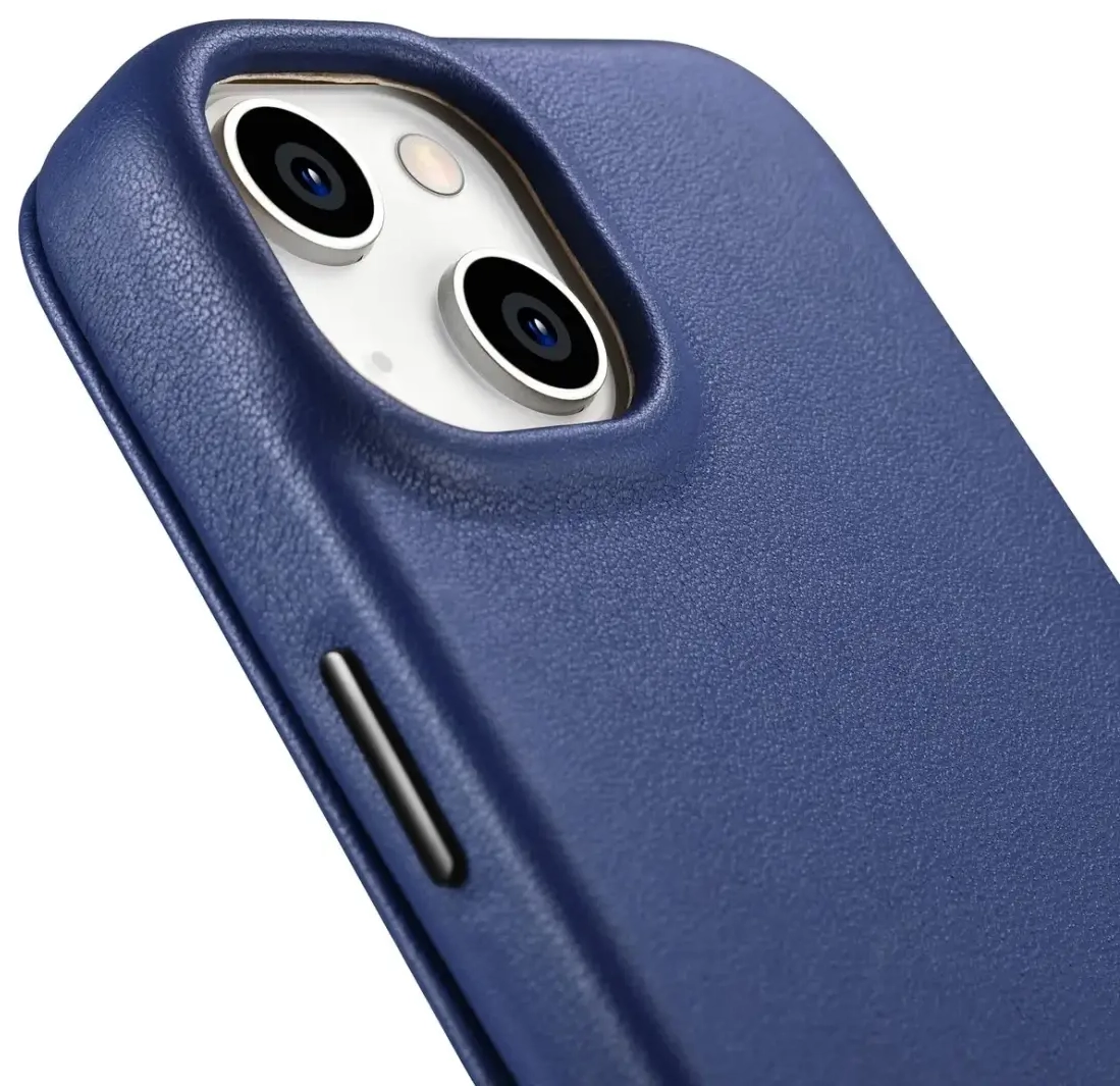 iCarer CE Premium Leather Folio Case iPhone 14 Plus Magnetic Flip Leather Folio Case MagSafe Blue (WMI14220715-BU)