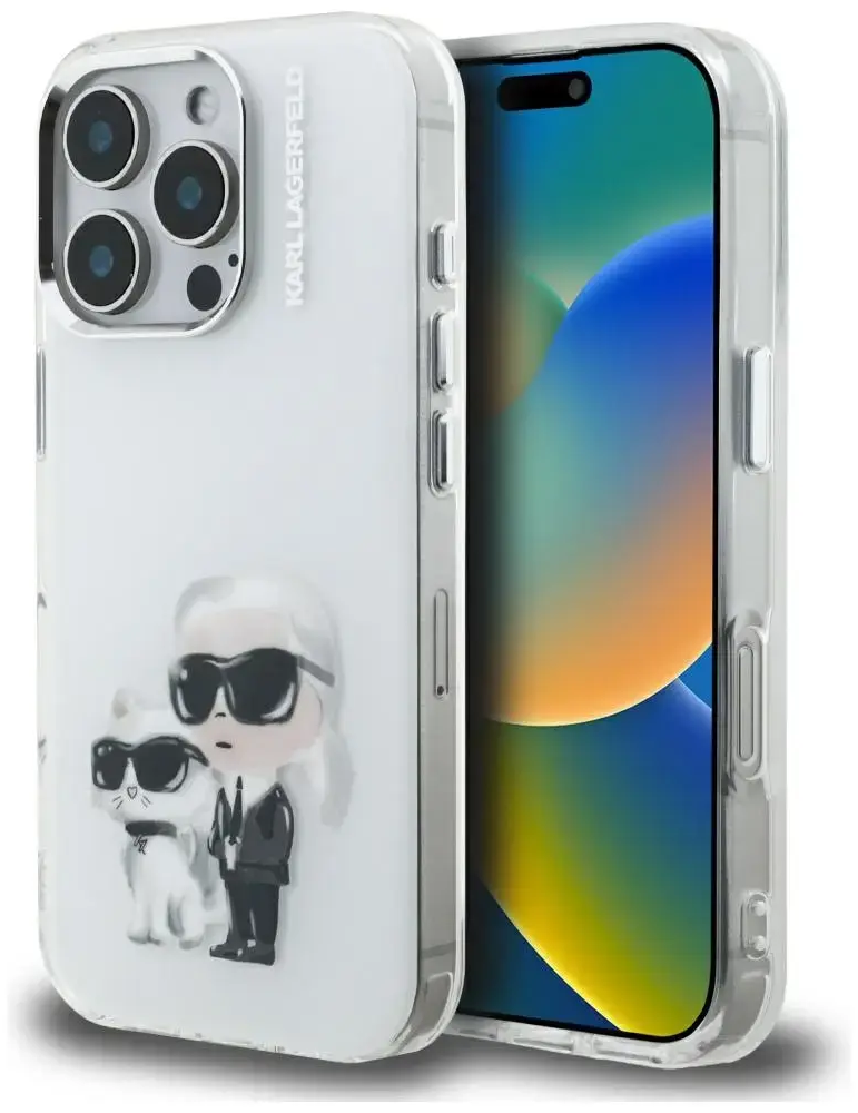 Karl Lagerfeld IML Aquarelle Karl & Choupette & Logo phone case for iPhone 16 Pro Max white