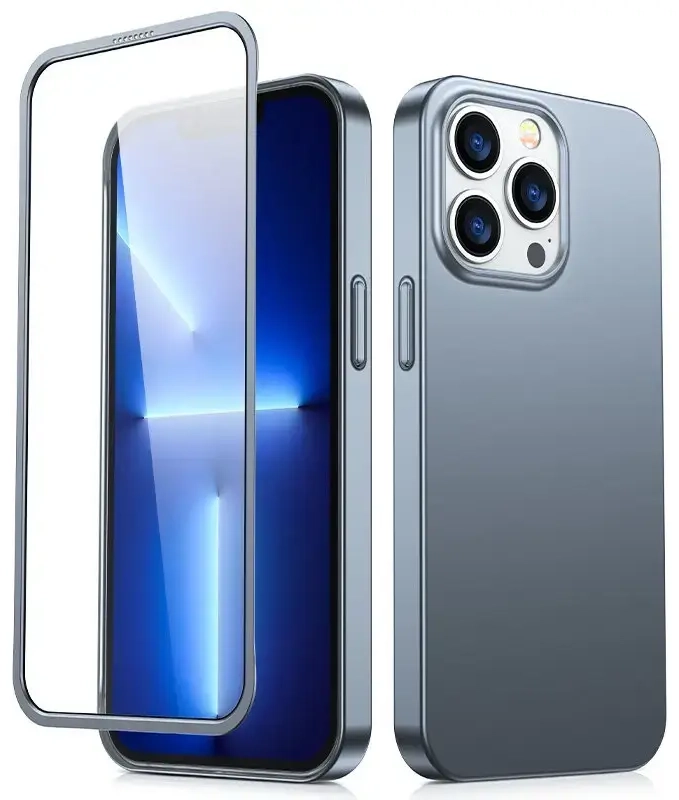 Joyroom 360 Full Case front and back cover for iPhone 13 Pro Max + tempered glass screen protector grey (JR-BP928 tranish)