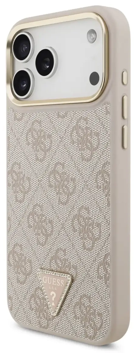 Guess PU Leather 4G Triangle Logo maciņš ar MagSafe atbalstu telefonam iPhone 17 Pro Max rozā