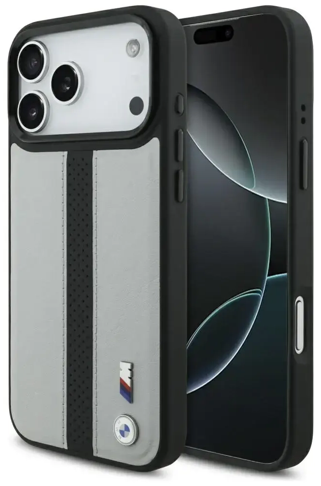 Case BMW M Perforated Stripe Logo MagSafe for iPhone 17 Pro Max gray