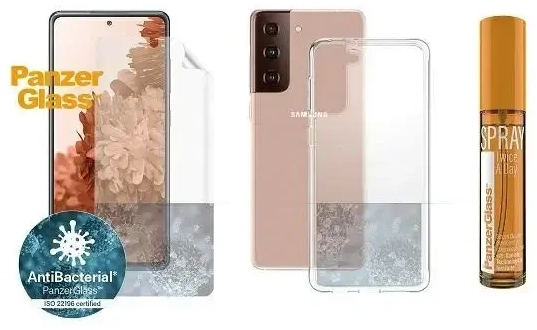 PanzerGlass TPU folijas aizsargstikls telefonam Samsung Galaxy S21 Plus ar ClearCase + tīrīšanas šķidrumu 30ml