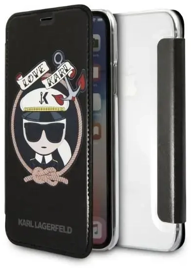 Karl Lagerfeld KLFLBKPXKSB iPhone X|Xs czarny|black bookcase Signature Glitter