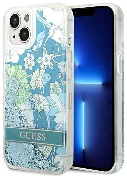 Guess GUHCP14SLFLSN iPhone 14 6,1" zielony|green hardcase Flower Liquid Glitter