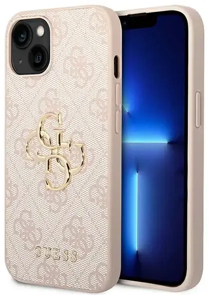 Guess PU 4G Metal Logo Case for iPhone 14 Pink
