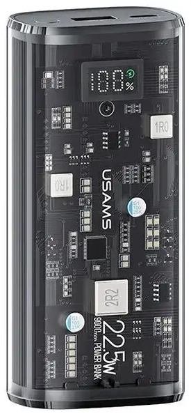USAMS 10KCD18901(US-CD189) ārējais akumulators (powerbank) | 9000 mAh | 20W | USB-C, USB-A | melns
