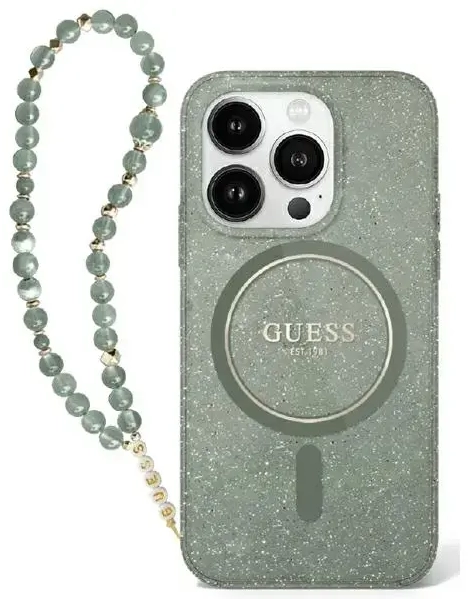 Guess GUHMP16XHGCRELSA iPhone 16 Pro Max 6.9" zielony|green hardcase hardcase IML Glitter With Pearl Strap MagSafe