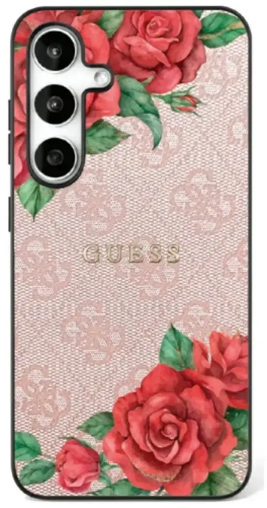 Etui Guess Leather 4G Flowers Print       Metal Classic Logo MagSafe Samsung Galaxy S25 Ultra różowy