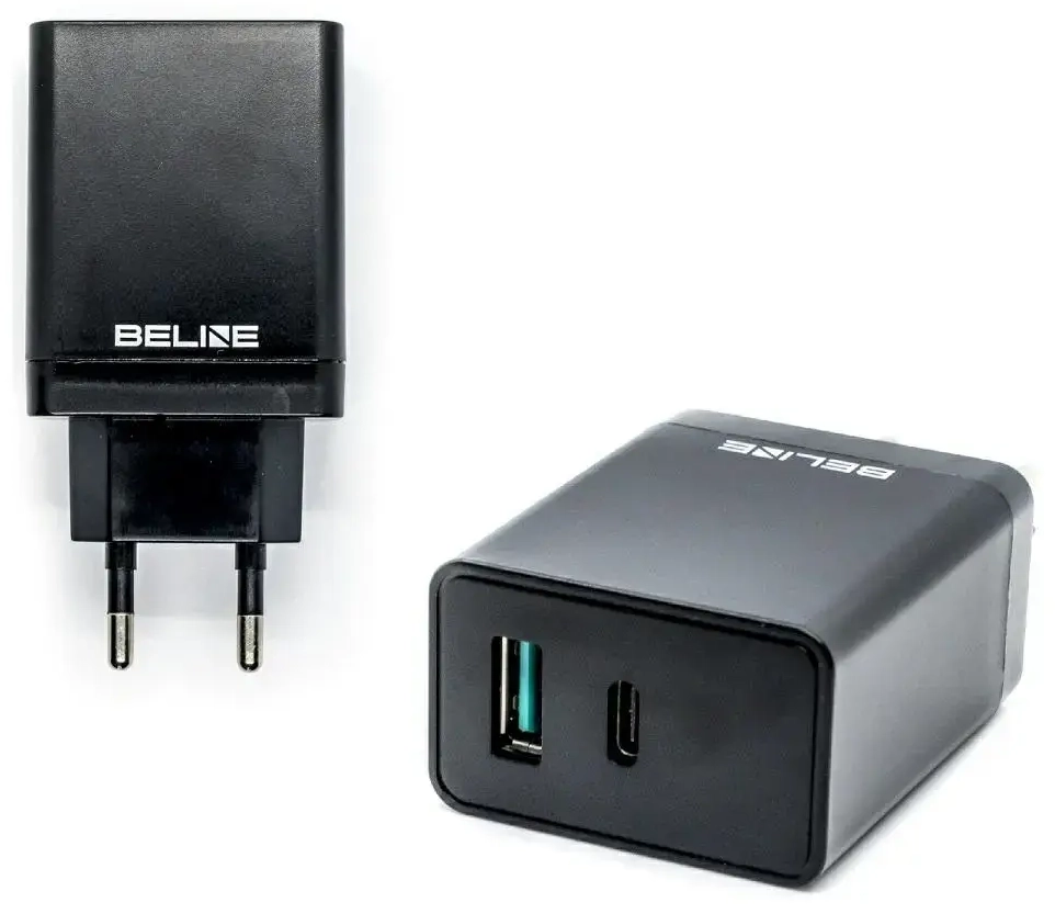 Beline tīkla lādētājs | 18W | USB-A, USB-C | melns